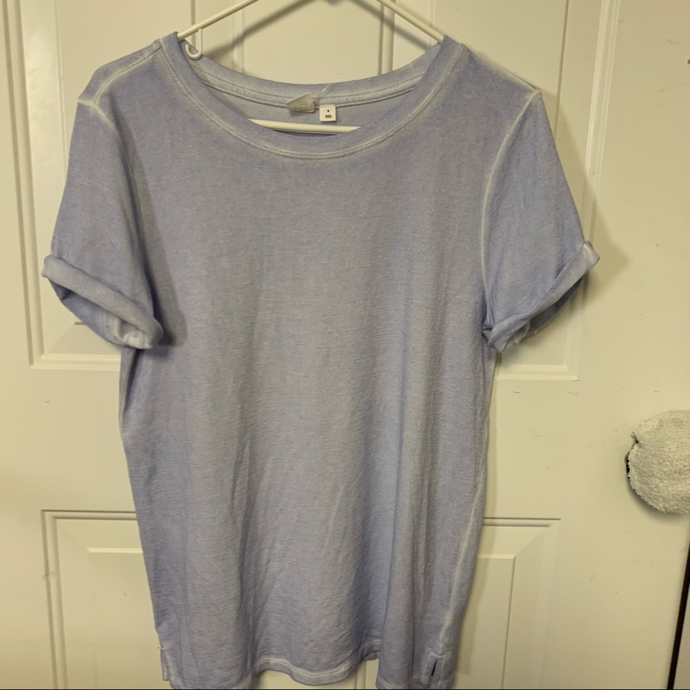 Gap Soft  Shaded Seams Blue Rolled Cuff Short Sleeve Round Collar Top Sz XS